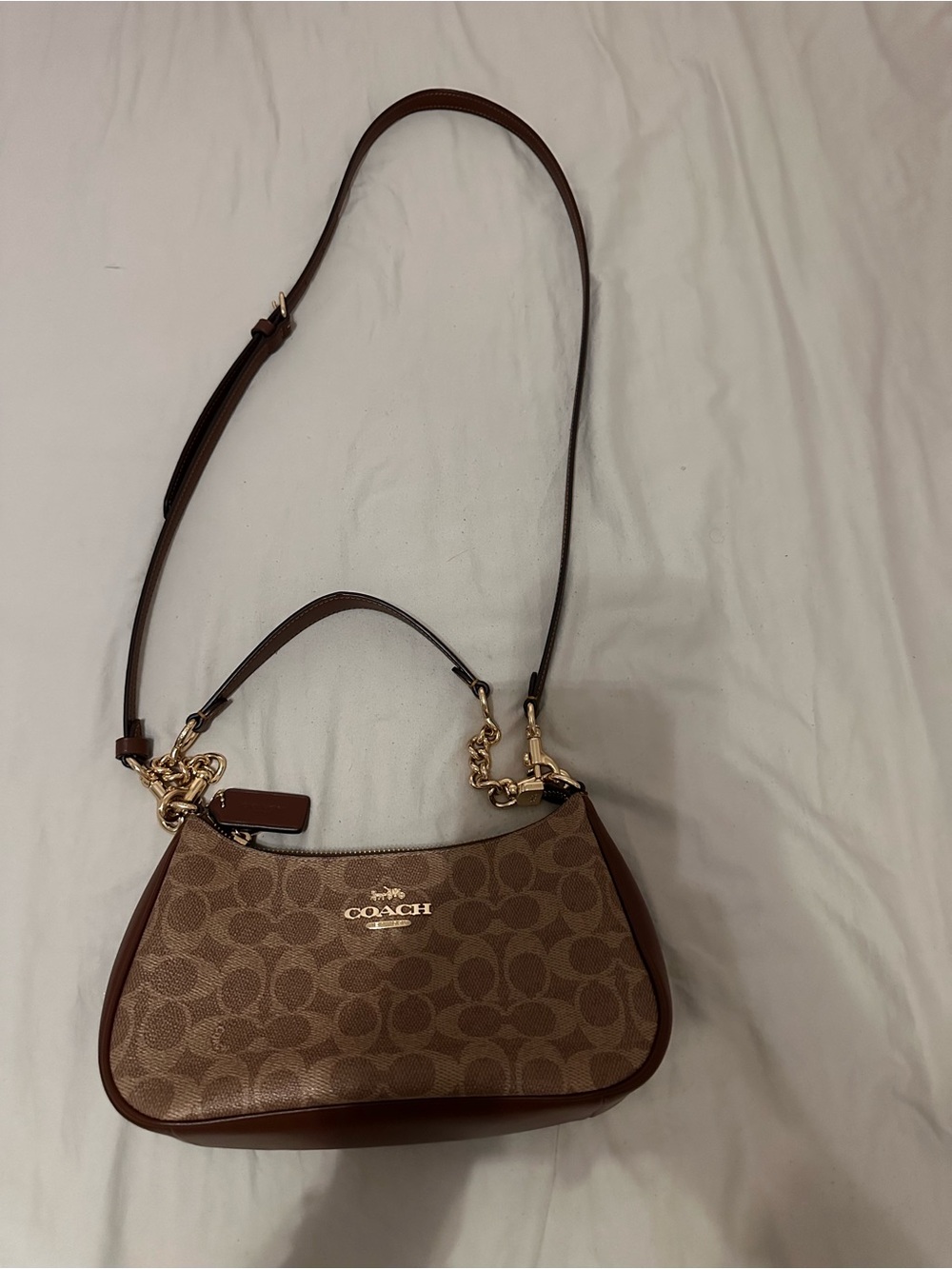 Coach Terri Signature Canvas Shoulder Bag in Brown with Gold Hardware - Picture 7 of 8